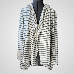 Saturday Sunday Anthropologie Striped Hooded Cardigan Lace Back Blue White Med